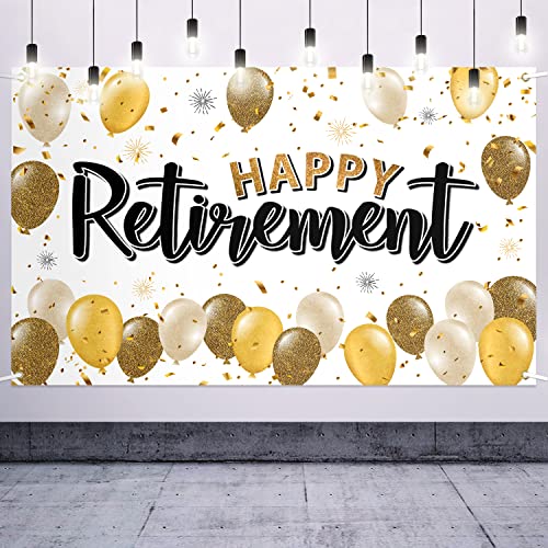 Happy Retirement Decorations,Gold Large Balloon Banner Backdrop Sign,Cheers to Retirement Farewell Goodbye Party Photoprop Supplies Sign.