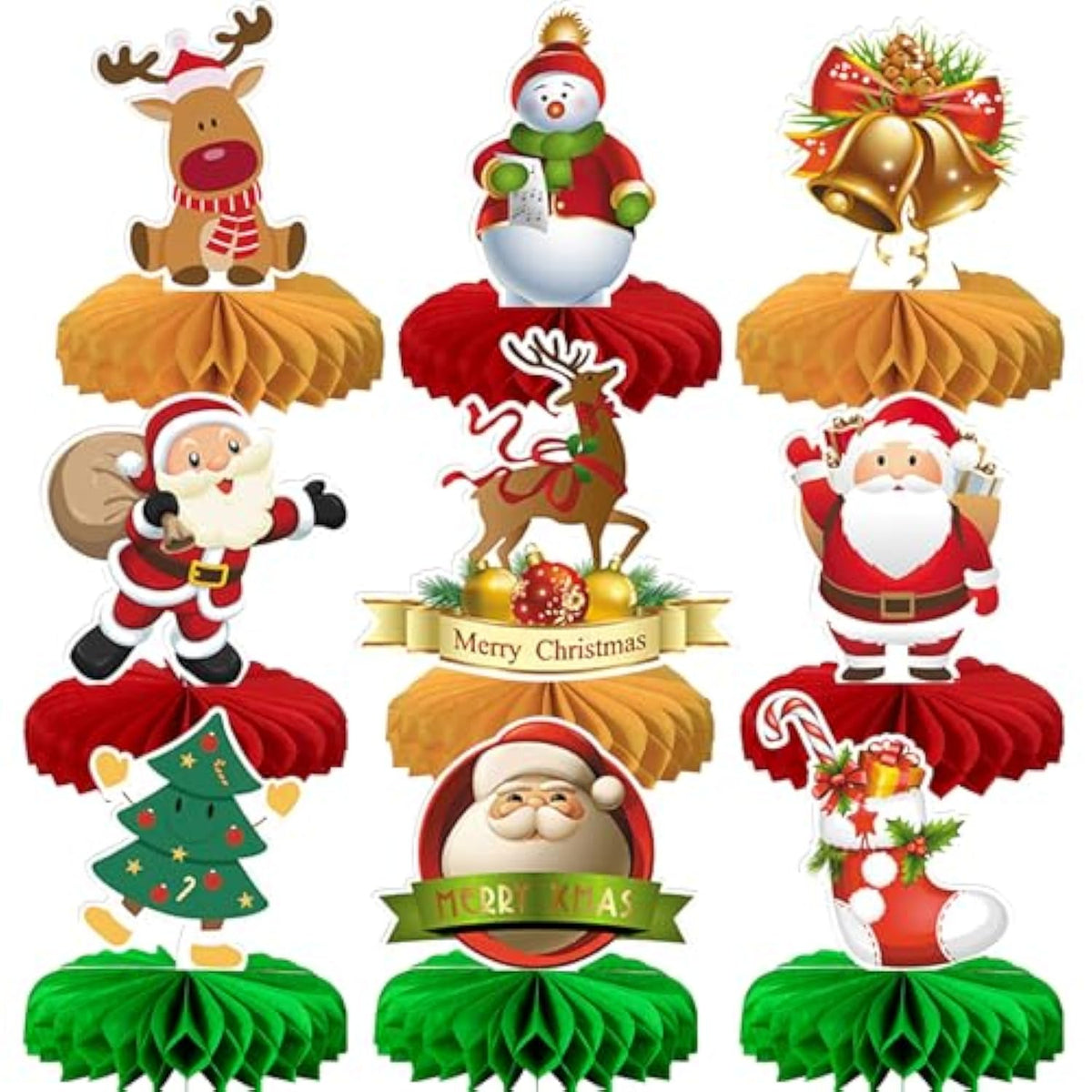 9 Pc Merry Christmas Table Centerpieces with Deer Tree Honeycomb for Party