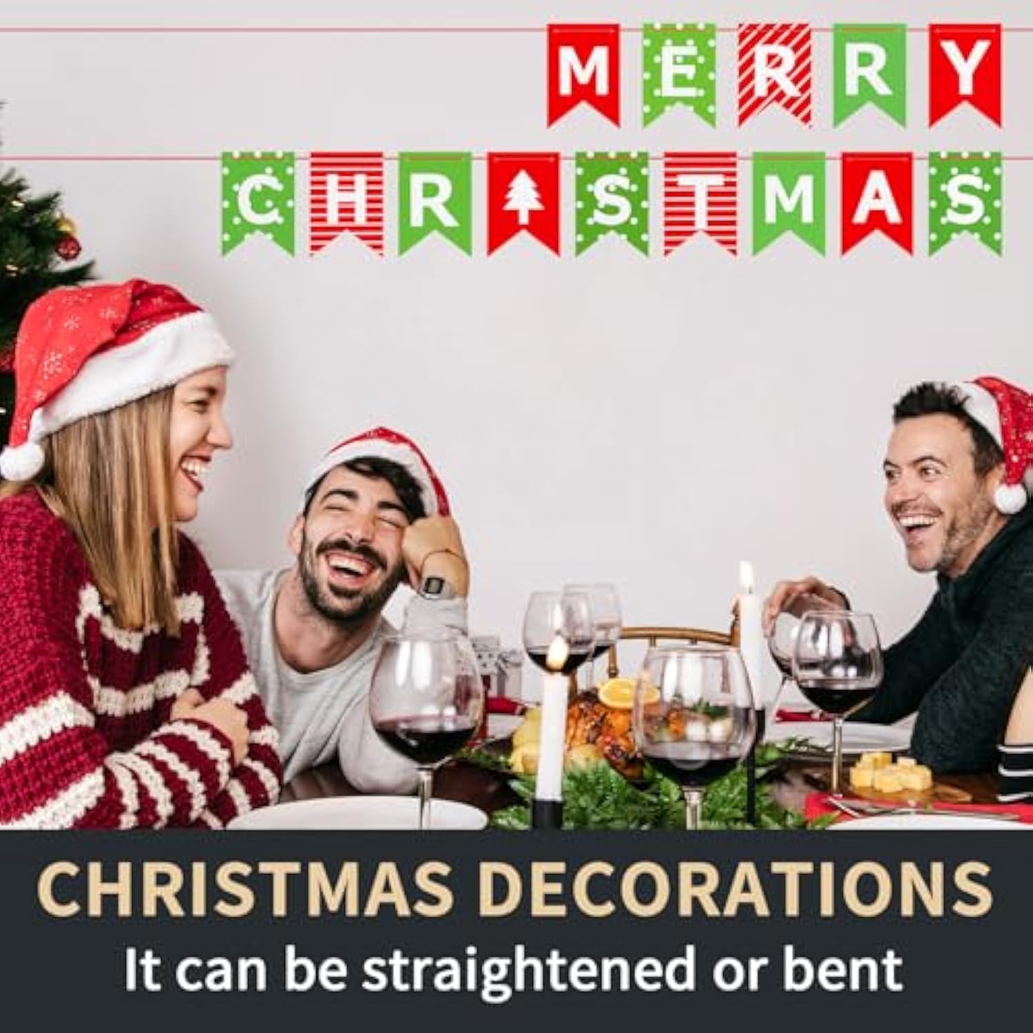 Merry Christmas Banner, Red Green Xmas Decorations Paper Banner Sign With String For Fireplace/Wall/Window, Christmas Home Office Decor Banners, Christmas Party Banner For Holiday Decoration