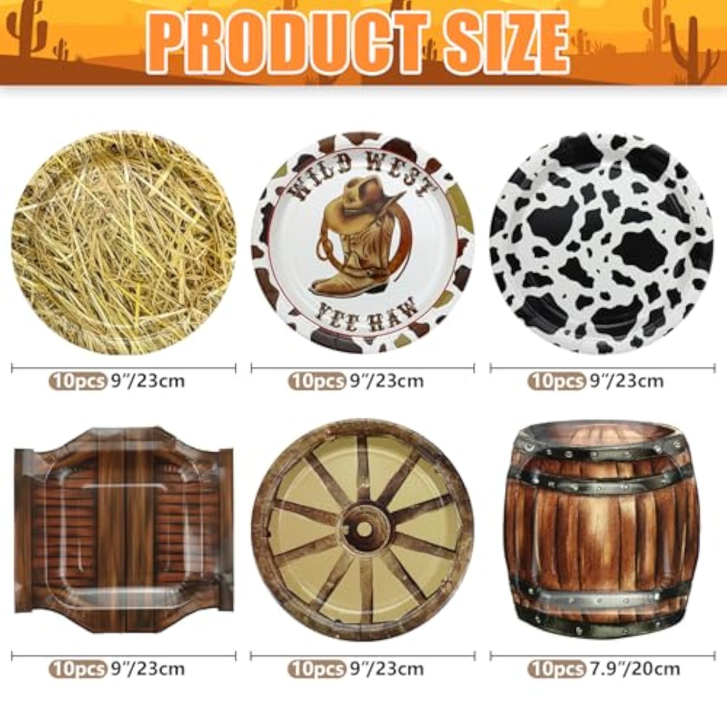 60 Pcs Western Cowboy Party Plates, 9'' Wild West Theme Print Plates For Cowboy Baby Shower Decorations Western Party Decorations