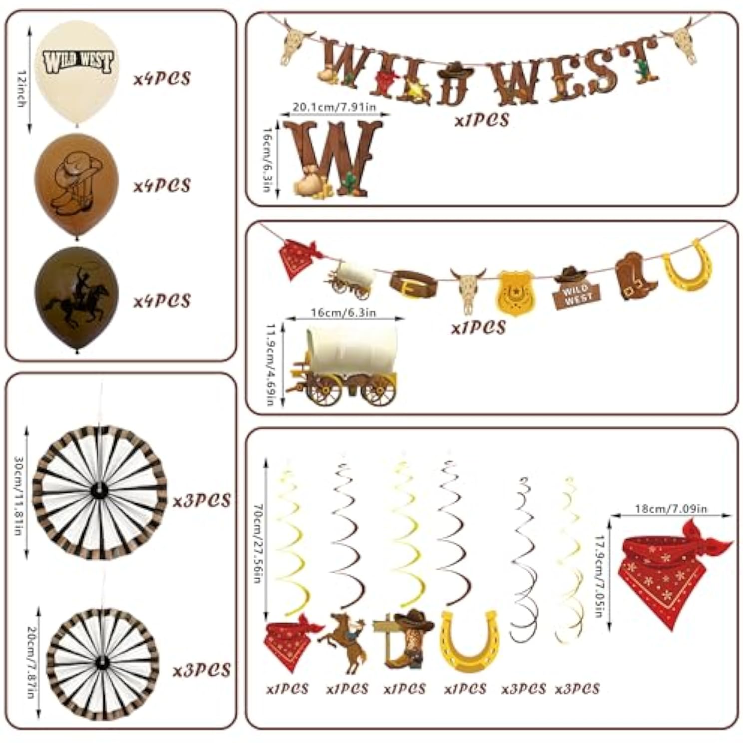 30 Pcs Wild West Cowboy Party Decorations With Banners Hanging Swirls Ceiling Streamers Balloons Paper Wheel Decorations For Birthday Baby Shower Western Theme Party Decor