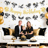 Dragon Birthday Party Banner Black Dragon Party Banner Dragons Birthday Hanging Decorations For Boys Girls Men Baby Shower Dinosaur Theme Happy Birthday Wall Decorations Supplies