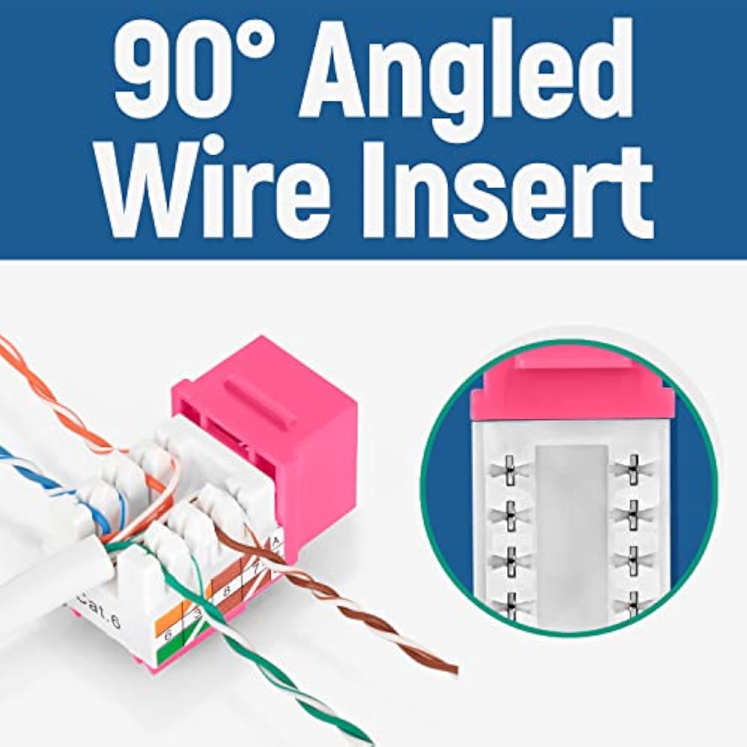 90° Angled Cat6/5E Keystone Jack In Pink - Slim Profile Rj45 Ethernet Connecto