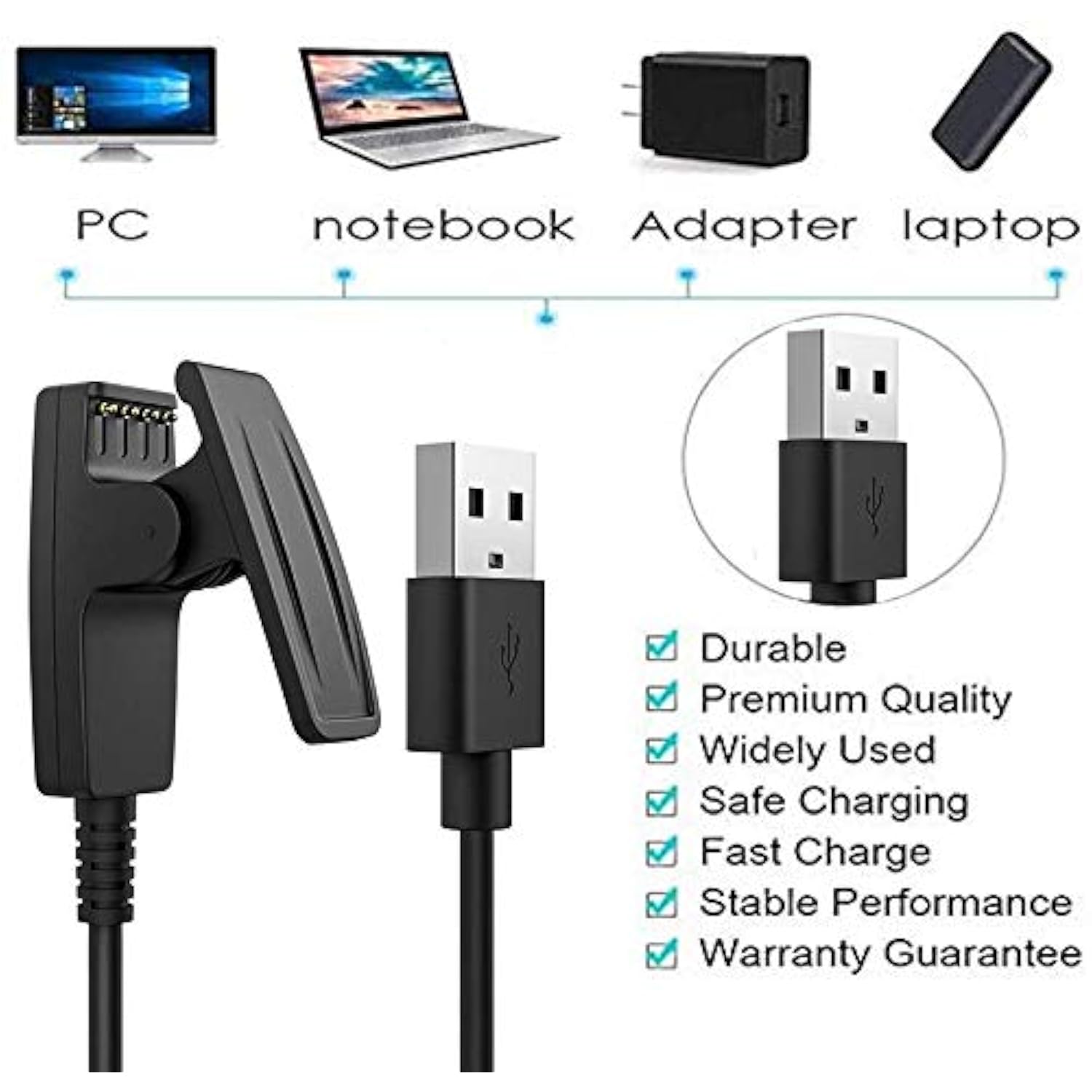 Charger For Garmin Lily 2/Vivomove Hr/Trend Charger Charging Cable Replacement Accessories Usb Charger Cable Adapter Quality Power Charging Cord For Forerunner 230 235 630 35 645 735Xt Watch