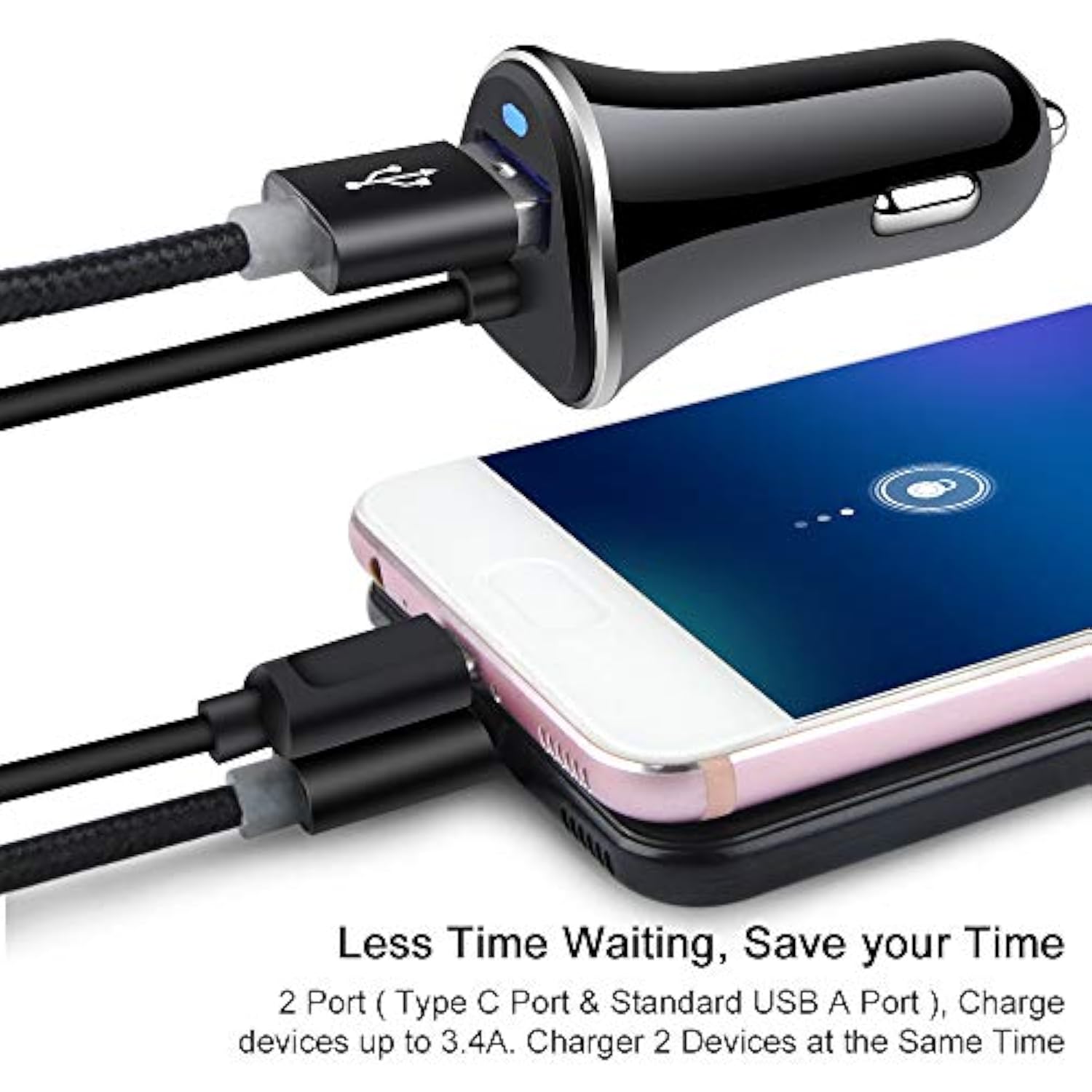 3.4A Car Charger Adapter For Samsung Galaxy Z Flip 7/Z Fold 7/S25 Edge/S24 Ultra/S23/S22/S21 5G/S20/S9/S8,Google Pixel 9 Pro Fold/8Pro/8A/8/7/7A/6A/6/5/4,Usb C Car Plug With 3Ft Type C Charger Cable