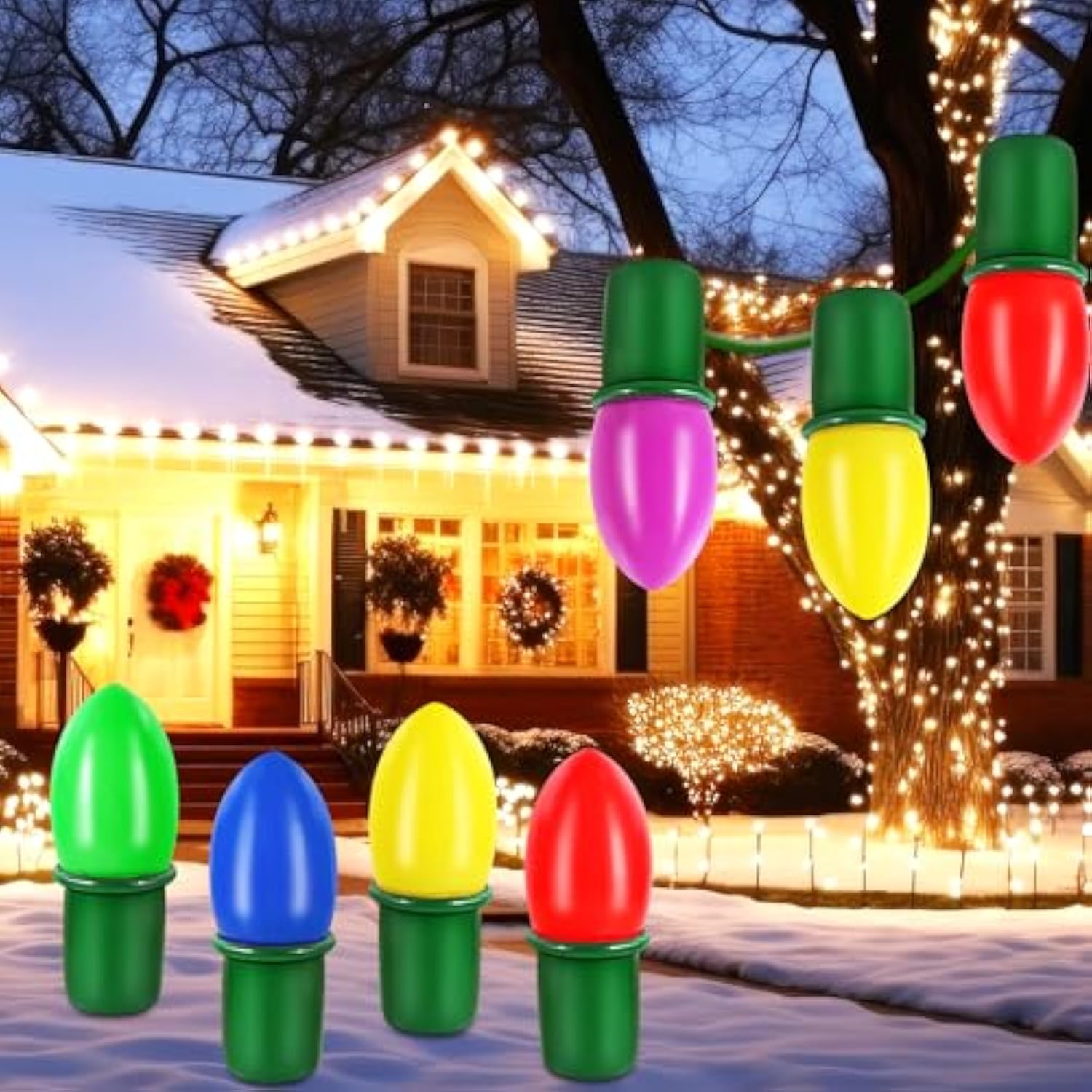 5 Pcs 47.2 Inch Inflatable Christmas Bulbs Ornaments Outdoor Xmas Jumbo Inflatable Ornaments Balls Large Blow Up Bulb Ya