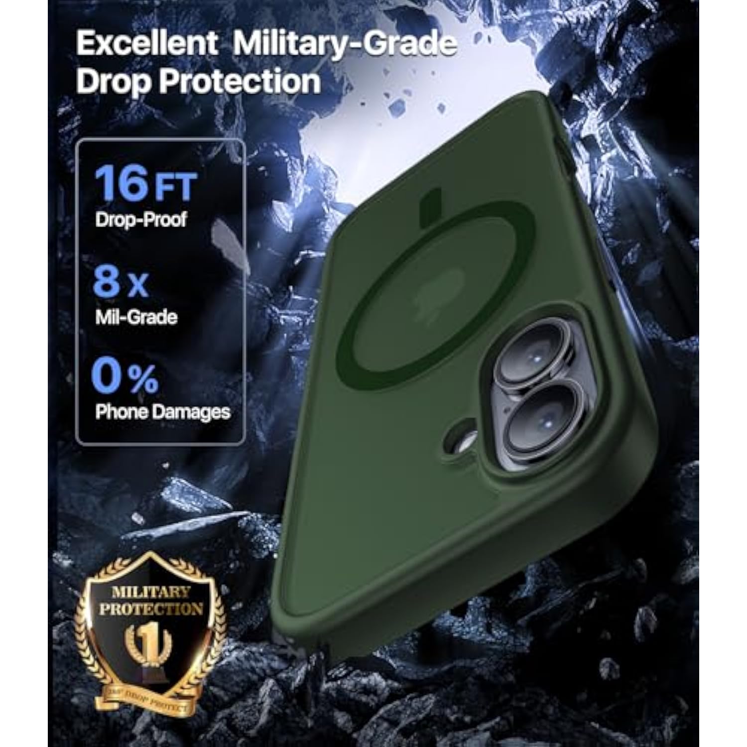 Magnetic For Iphone 16 Case,[Compatible With Magsafe][Military Grade Drop Protection] Anti-Fingerprint Translucent Matte Shockproof Protective Case For Iphone 16 Phone Case 6.1",Alpine Green
