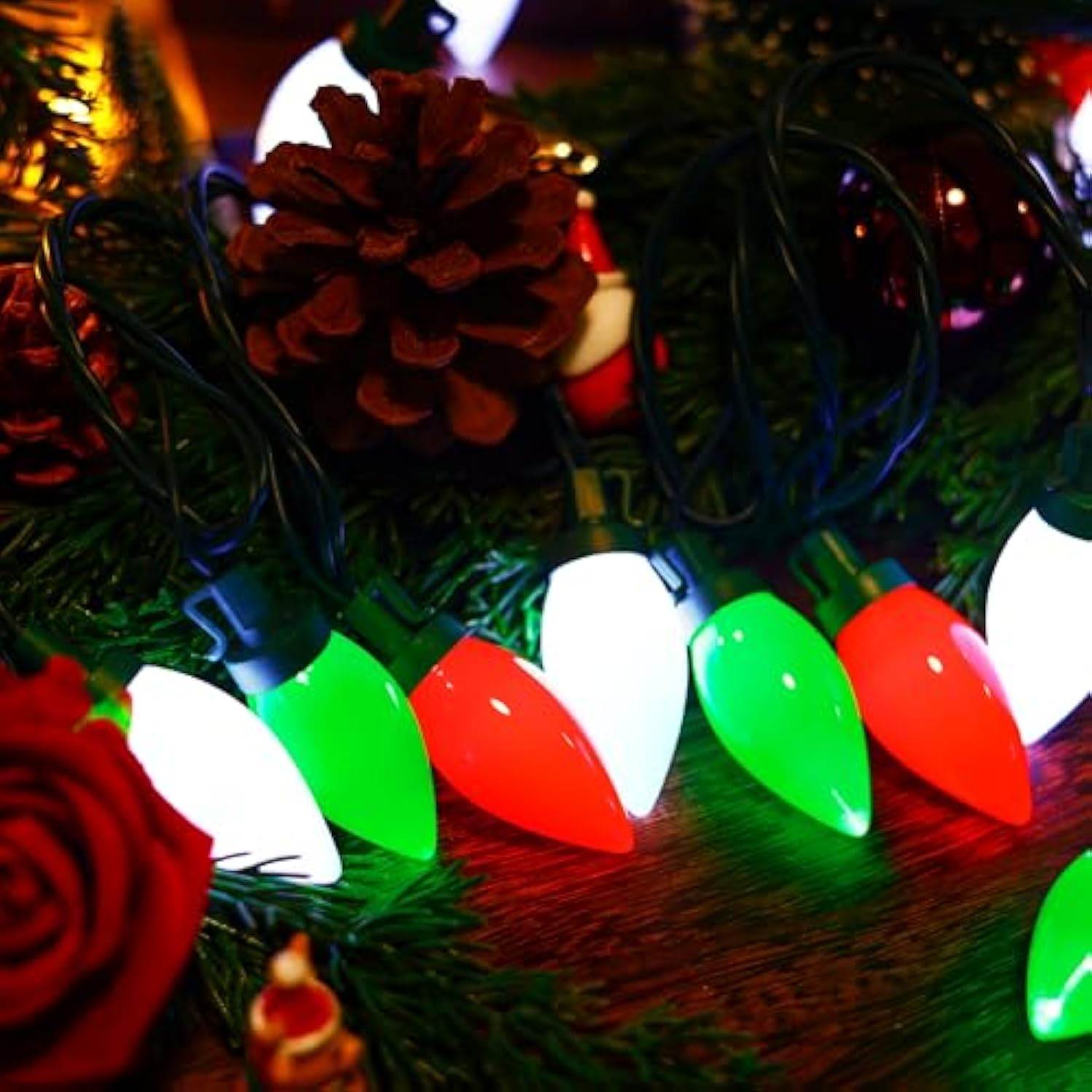 C9 Big Bulbs Classic Christmas Lights 50 Led 32Ft Strawberry String Light - Outdoor, Indoor, Garden, Yard, Party, Home,