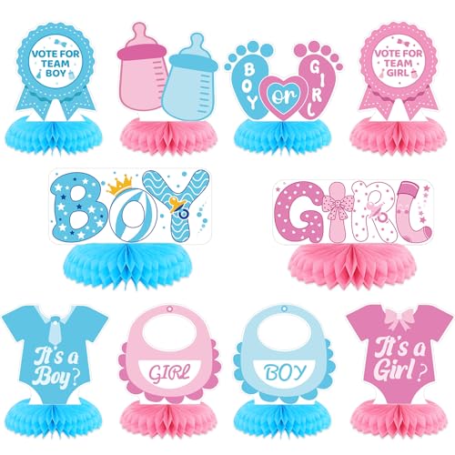 10Pcs Baby Gender Reveal Table Honeycomb Centerpieces, Boy or Girl Baby Shower Party Newborn Party Supplies He or She Pink and Blue Baby Gender Reveal Party Decorations