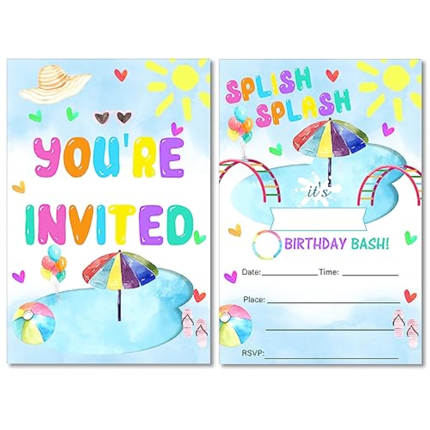 Splish Splash Pad Birthday Invitations With Envelopes Set Of 20 Summer Pool Theme Birthday Party Invites Fill In Blank