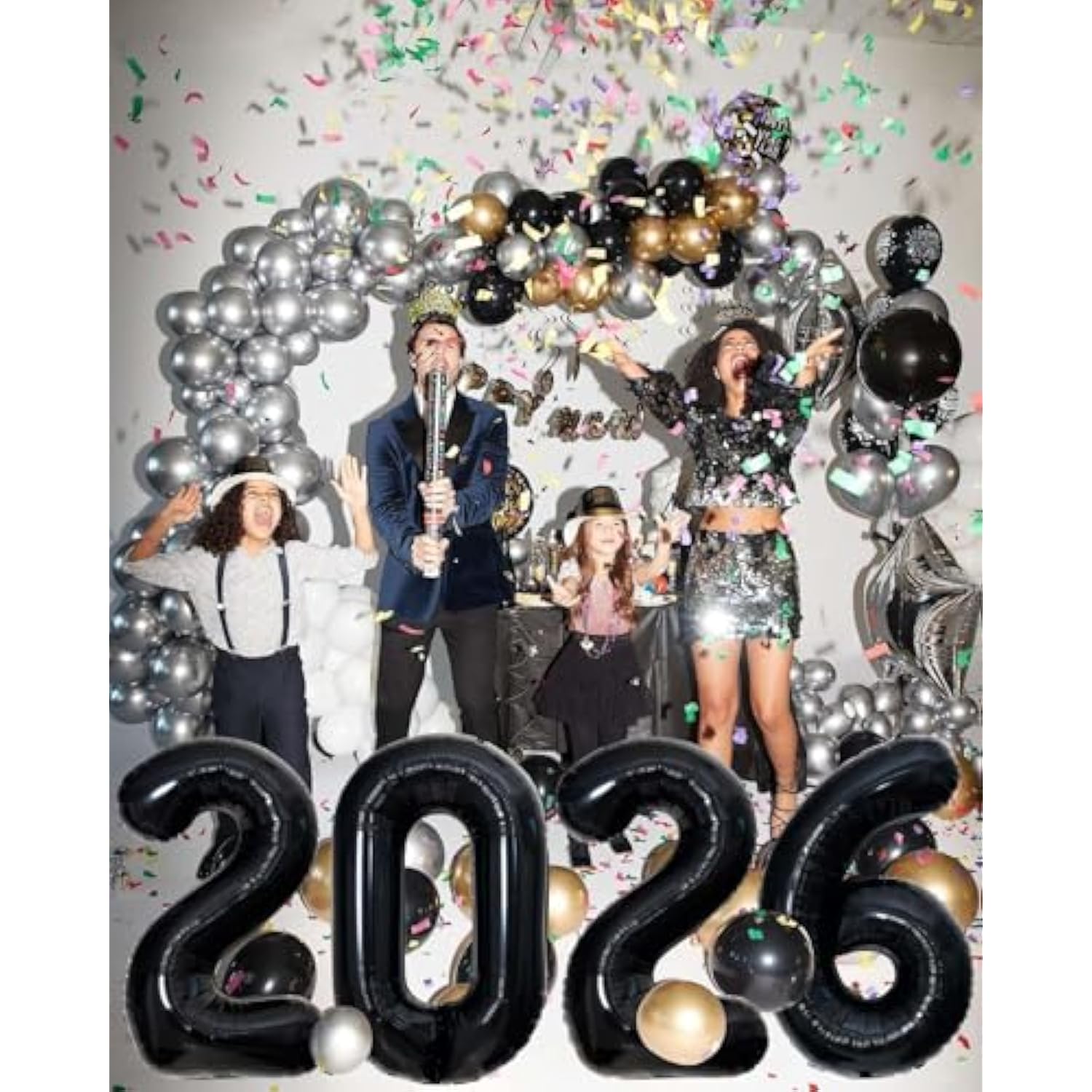 32-Inch Giant Black 2026 Number Balloons NYE Celebration Foil Decor