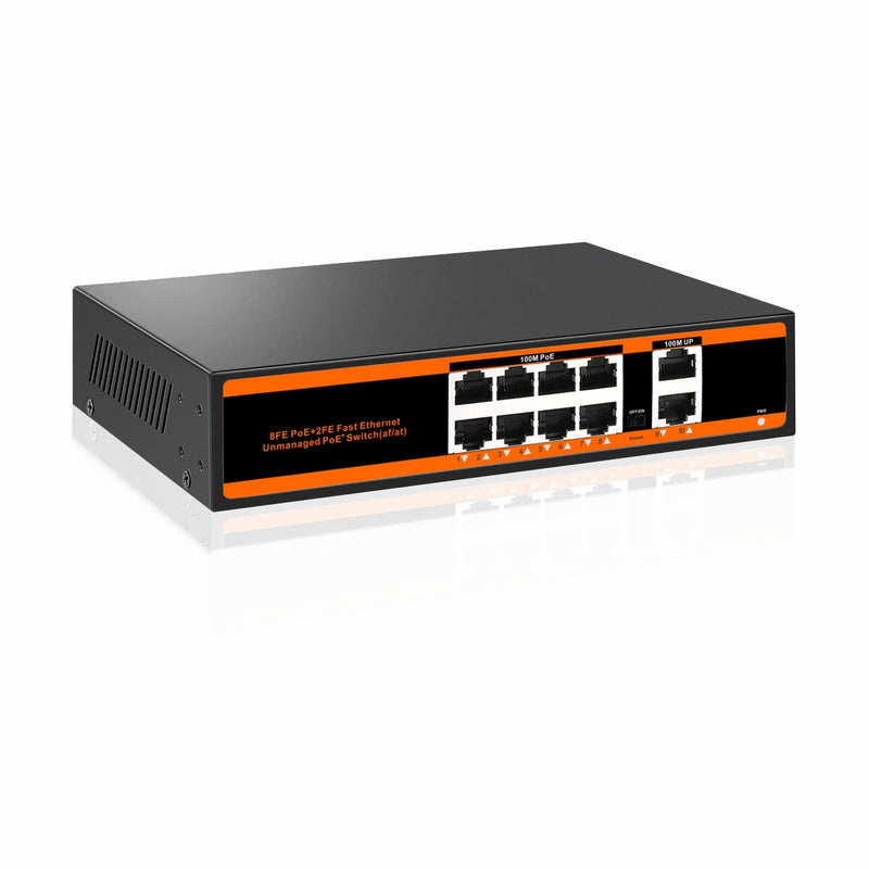 10 Ports Poe Switch,8*100Mbps Port Poe+2*100Mbps Uplink Port,150W Built-In Pow