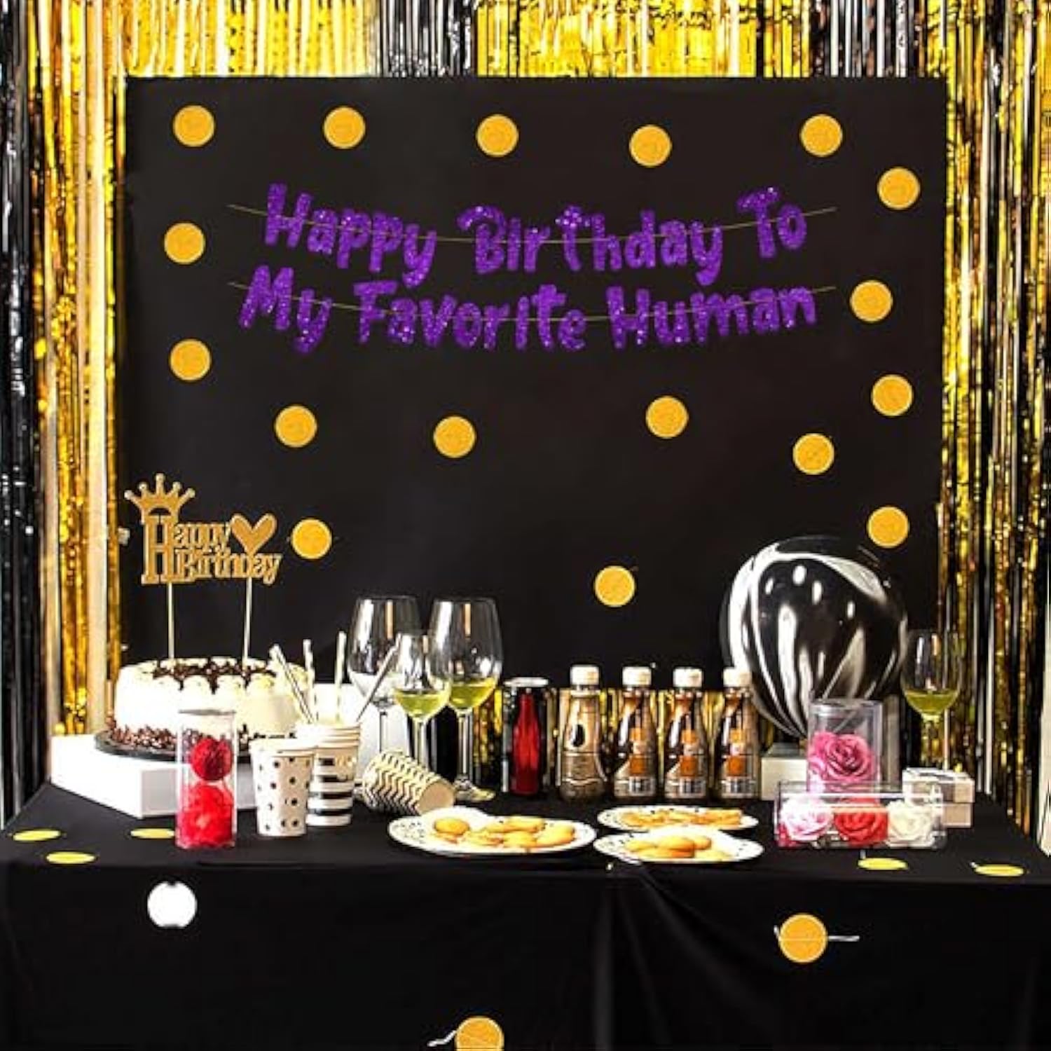 Pre-Strung Happy Birthday To My Favorite Human - Funny Birthday Purple Glitter Banner - Funny Birthday Decorations For Men And Women - Party Supplies And Gifts