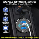 56W Usb C Car Charger Socket, Aluminum Metal 12V/24V Multiple Usb Outlet Pd 20W Usb-C And Dual Qc3.0 Ports With Power Switch Usb Port 12V Socket For Car Rv Boat Marine Truck Golf Motorcycle