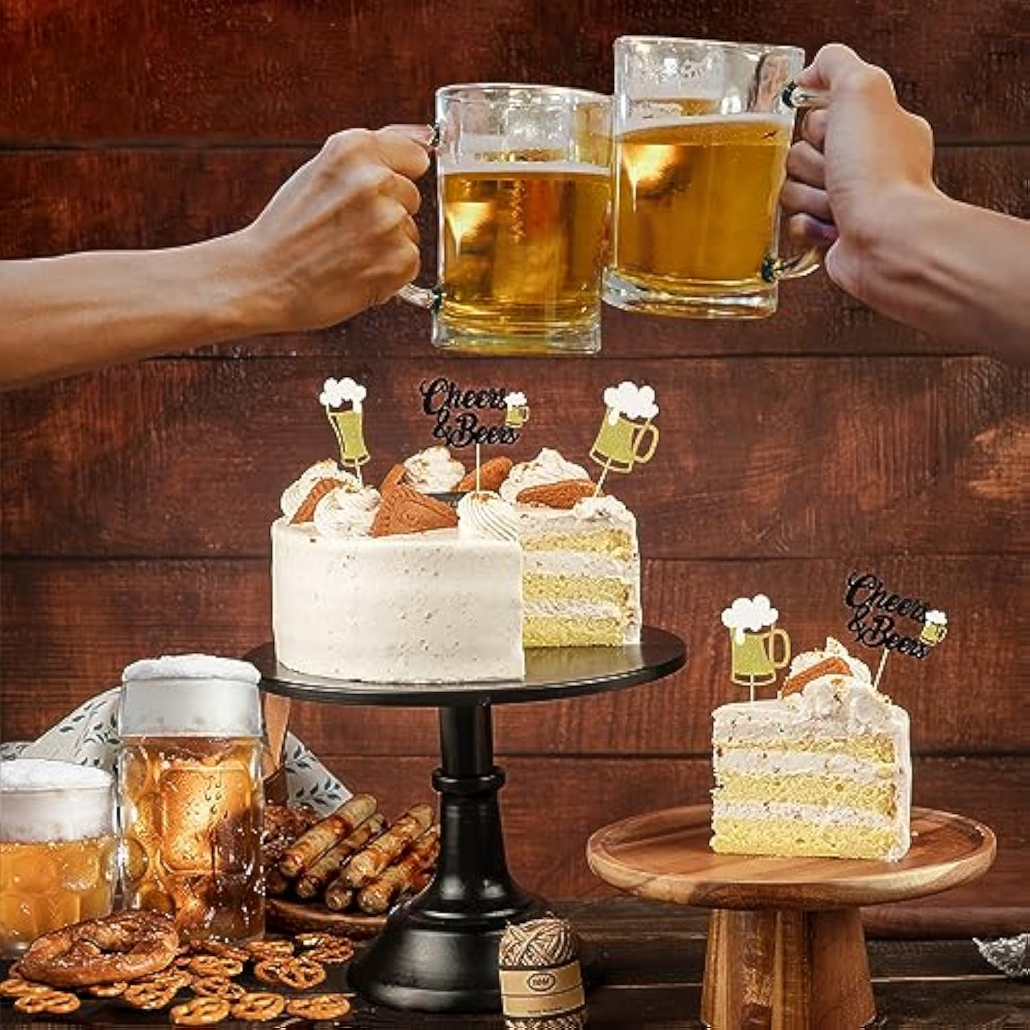 24 Pcs Glitter Cheers And Beers Cupcake Toppers Glitter Beer Mug Milk Bottle Cupcake Picks Decorations For Baby Shower Birthday Beer Themed Party Supplies (Cheers & Beers)