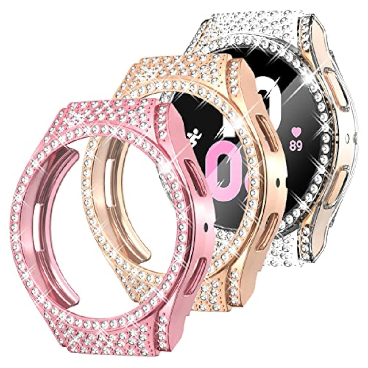 Soft Tpu Case For Galaxy Watch 5 & Galaxy Watch 4 40Mm Screen Protector Case, Bling Crystal Diamond Protective Bumper For Samsung Galaxy Watch 4 5 40Mm (3 Packs, Rose Gold/Pink/Clear)