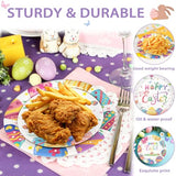 50 Pack Easter Paper Plates Set, Happy Easter Disposable Party Dessert Plates with Colorful Eggs & Bunny Design, Spring Holiday Tableware for Easter Party, Family Gathering & Egg Hunt (7'' + 9'')