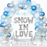 Winter Bridal Shower Decorations - Snow In Love Bridal Shower Decor Blue and Silver Balloon Garland Arch Kit, Snow in Love Foil Balloon, Snow and Ring Banner for Winter Wedding Engagement Party