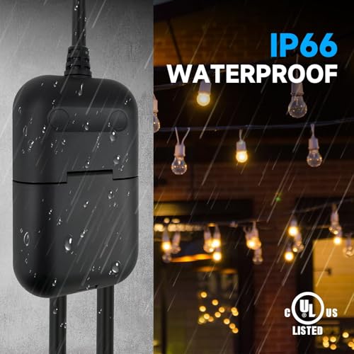 Outdoor Smart Plug, Waterproof Ip66 Wifi Plug With 2 Individually Sockets, Compatible With Alexa & Google Assistant, Smart Outdoor Outlet For String Lights, Ul Certified, Black