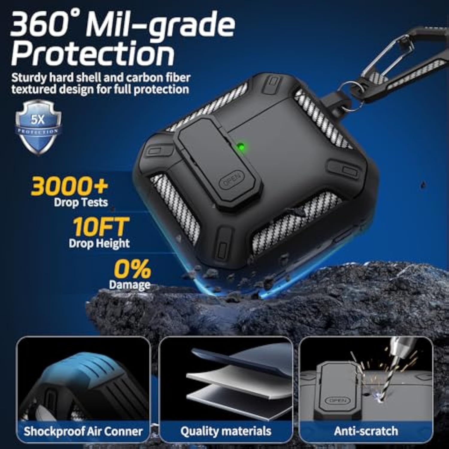 For Airpods 4 Case, Secure Lock Case Compatible With Apple Airpods 4Th Gen 2024 For Men Women, Shockproof Protective Cover With Cleaning Kit & Keychain, Ultra Slim, Anti-Scratch, Black