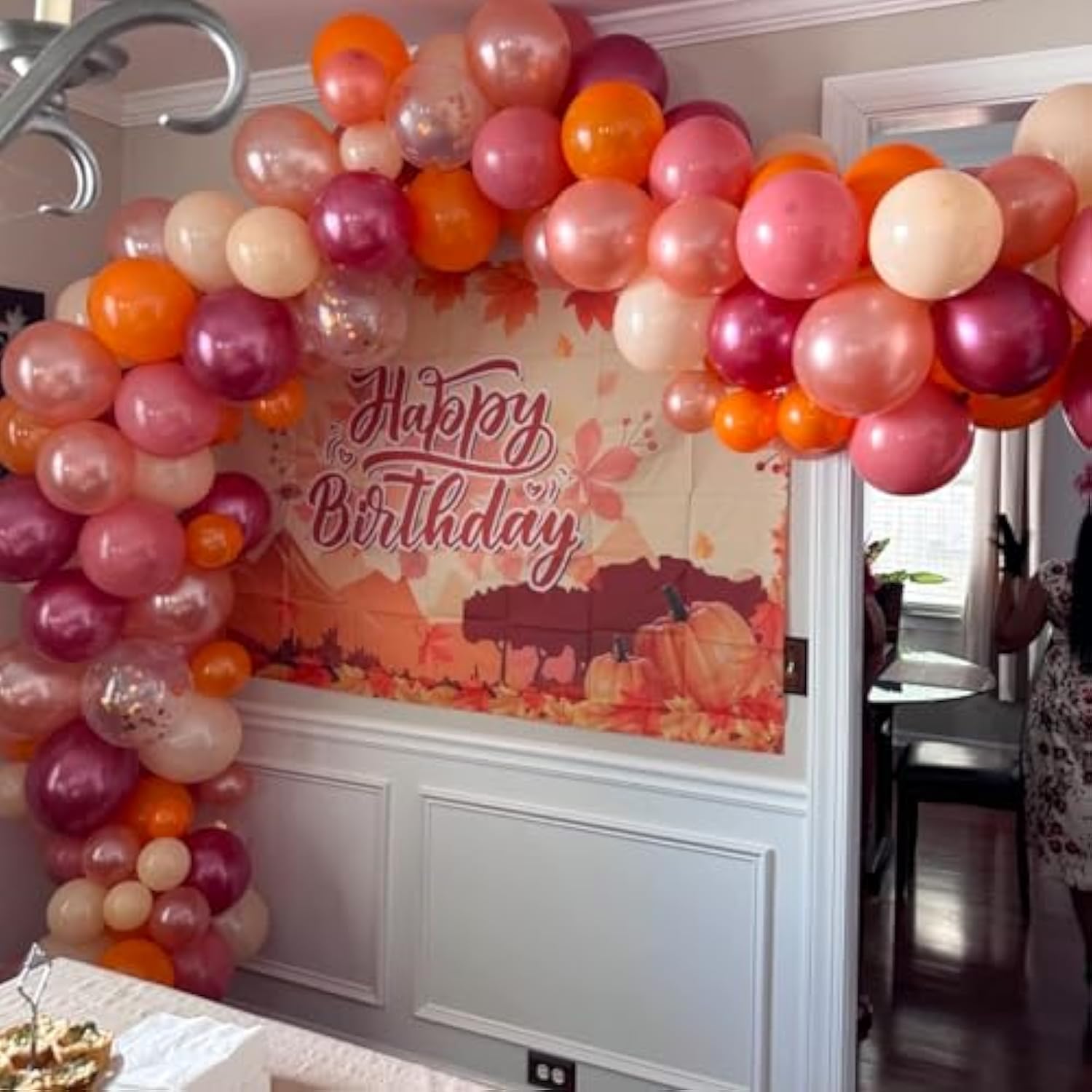 Fall Balloon Arch Kit with Orange Burgundy Pink Nude Balloons for Thanksgiving Party