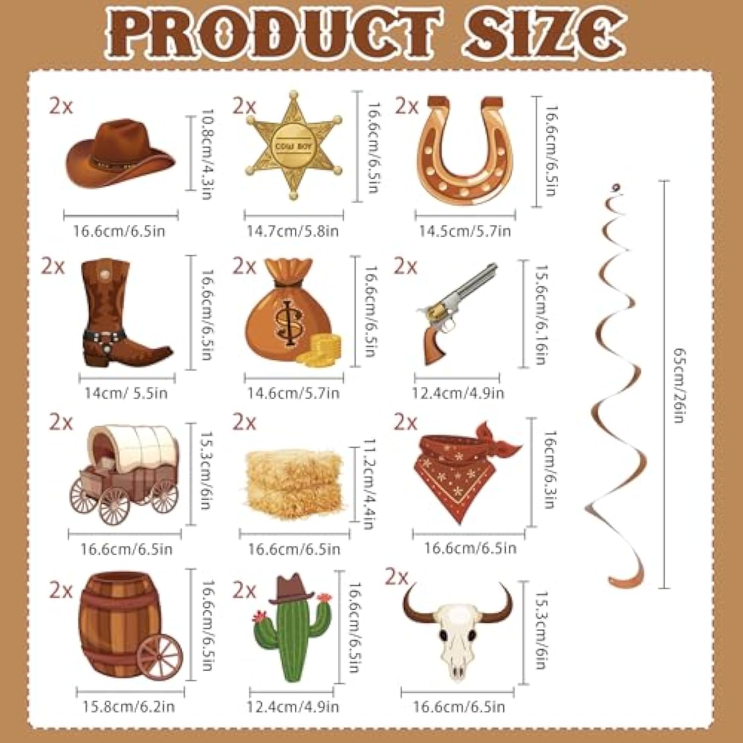 24Pcs Western Party Decorations, Western Cowboy Hanging Swirl Decorations Wild West Cowboy Ceiling Decorations For Birthday Baby Shower My First Rodeo Party Home Office Classroom (Assembled)