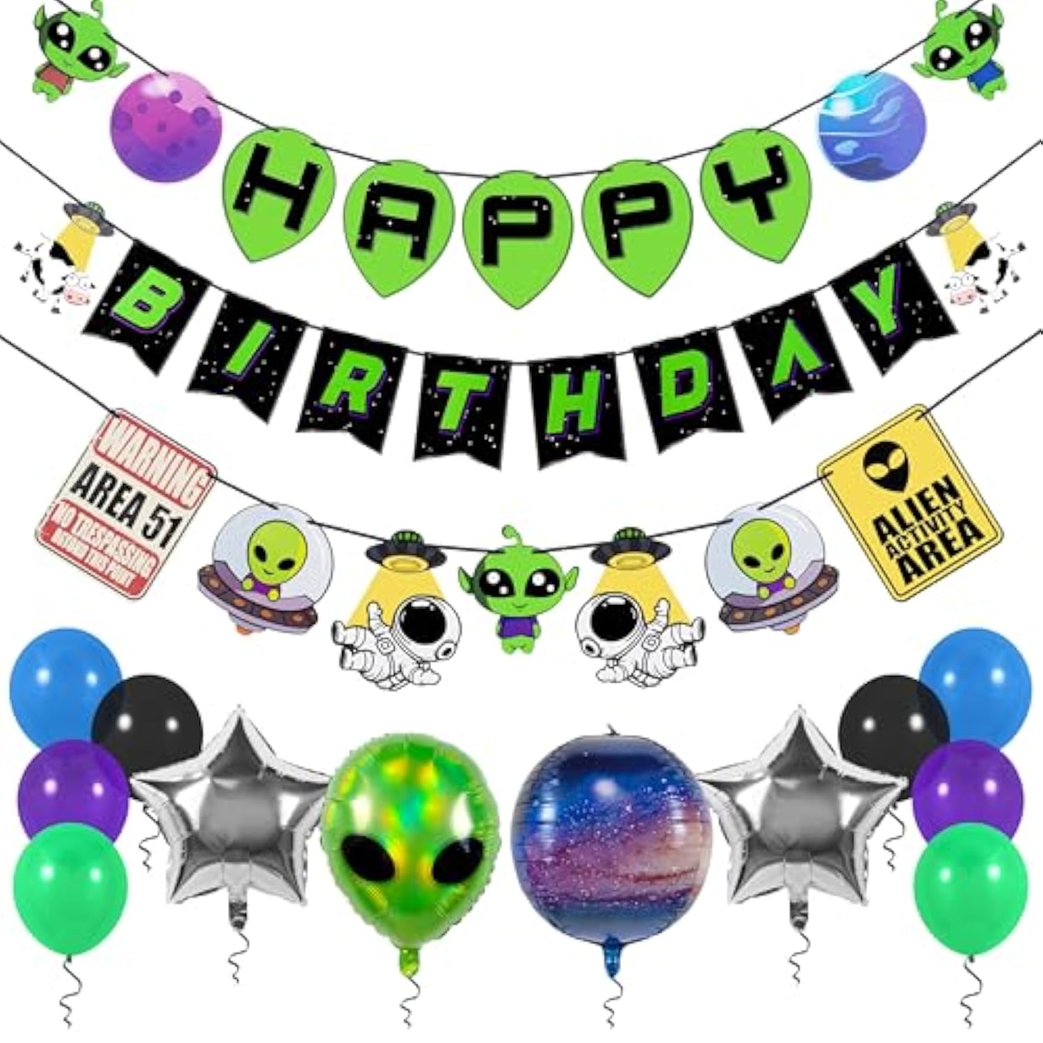 Alien & UFO Birthday Party Decorations Set with Banner and Space-Themed Supplies