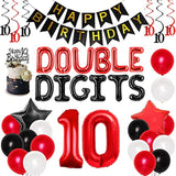 10Th Birthday Decorations For Boys Red And Black Double Digits Birthda