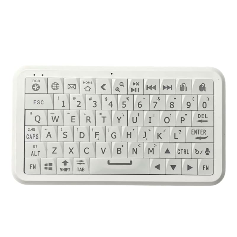 Mini Keyboard With Bluetooth 5.0/2.4G Dual Mode, Gyroscopic Motion Mouse, 64 Keys, Rgb Backlight Options, Rechargeable Battery, Type-C Win/Ios/Android/(White)