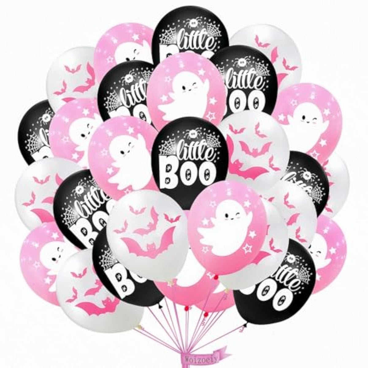 Happy Halloween Balloons – Pink White Black Latex with Ghost Bat & Web