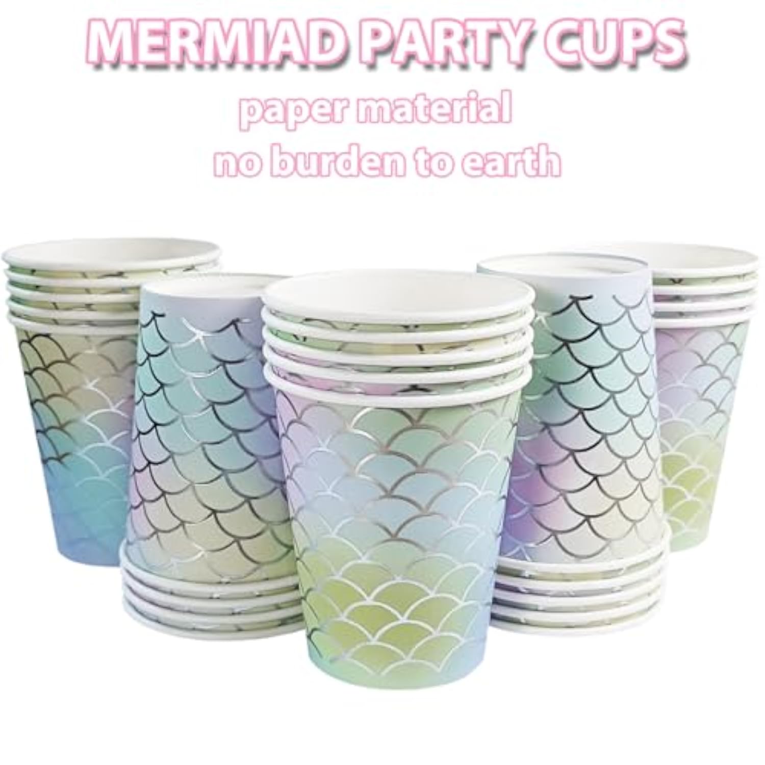 Gliter Mermaid Party Cups Gradient Color Paper Mermaid Scales Cups Undersea Themed Beverage Cup Mermaids Birthday Party Decor (30)