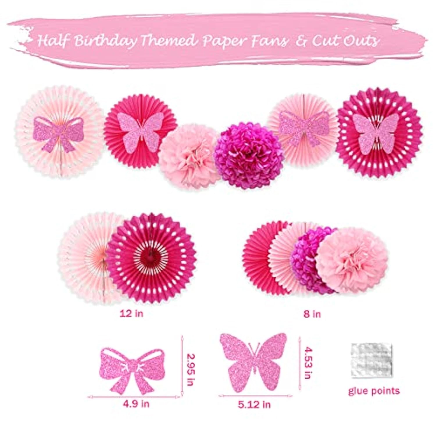 Half Birthday Decorations Baby Girl, 12 Birthday Decorations Supplies, 6 Months Birthday Decorations, Pink Rose Gold Glitter Half Birthday Banner With Triangle Flag Banner, 12 Birthday Hat