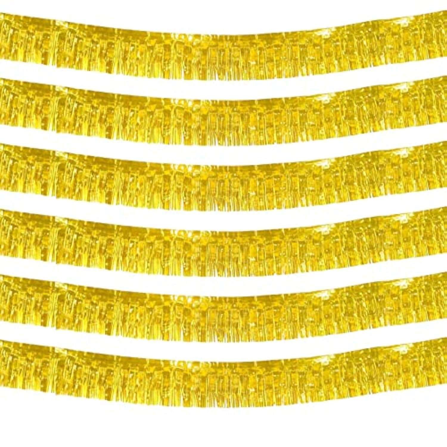 6 Pack 10 Feet Foil Fringe Garland Metallic Tinsel Streamers Banner Wall Hanging Curtain Backdrop Banner For Parade Floats, Thanksgiving, Christmas, Birthday, Halloween Party Decorations(Gold)