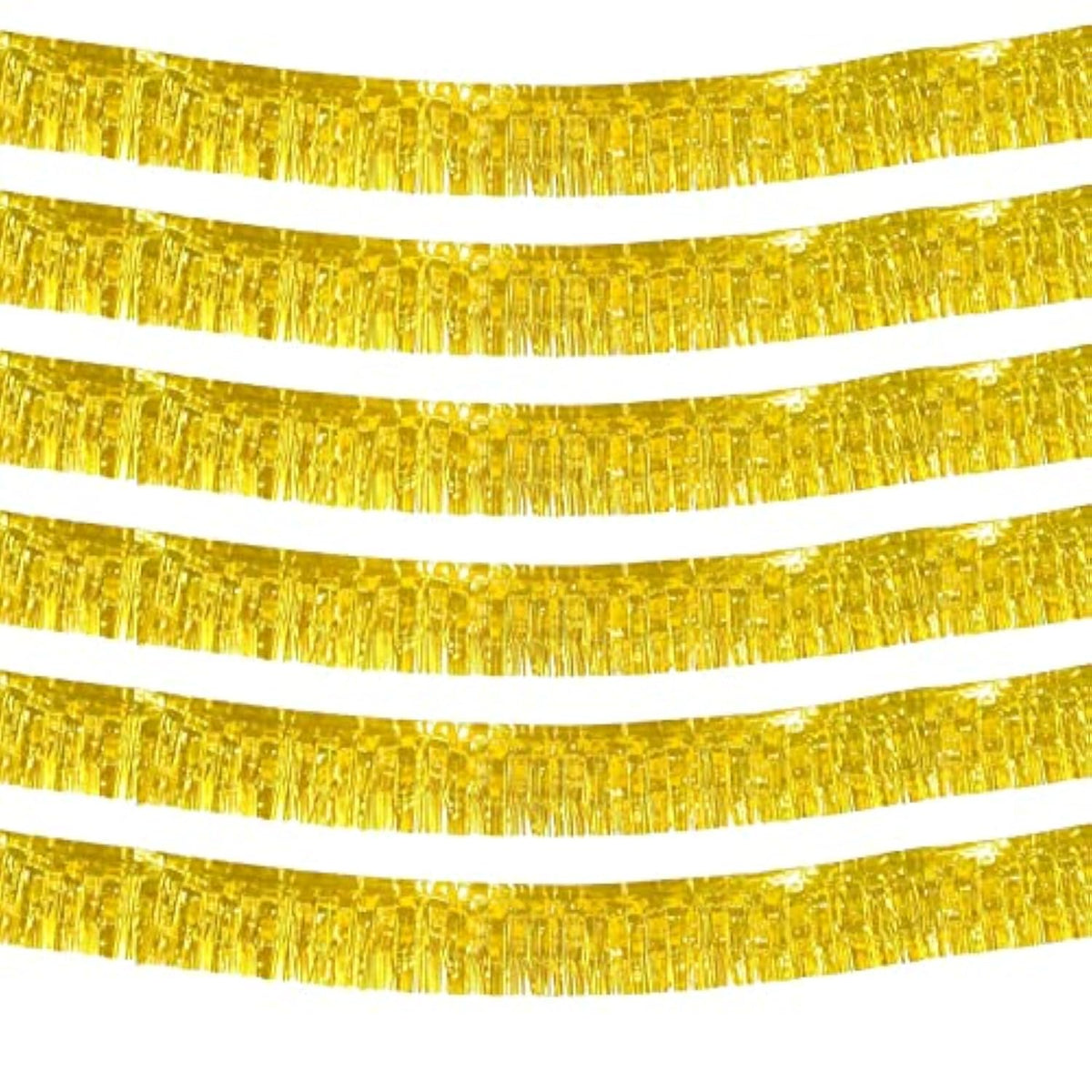 6 Pack 10 Feet Foil Fringe Garland Metallic Tinsel Streamers Banner Wall Hanging Curtain Backdrop Banner For Parade Floats, Thanksgiving, Christmas, Birthday, Halloween Party Decorations(Gold)