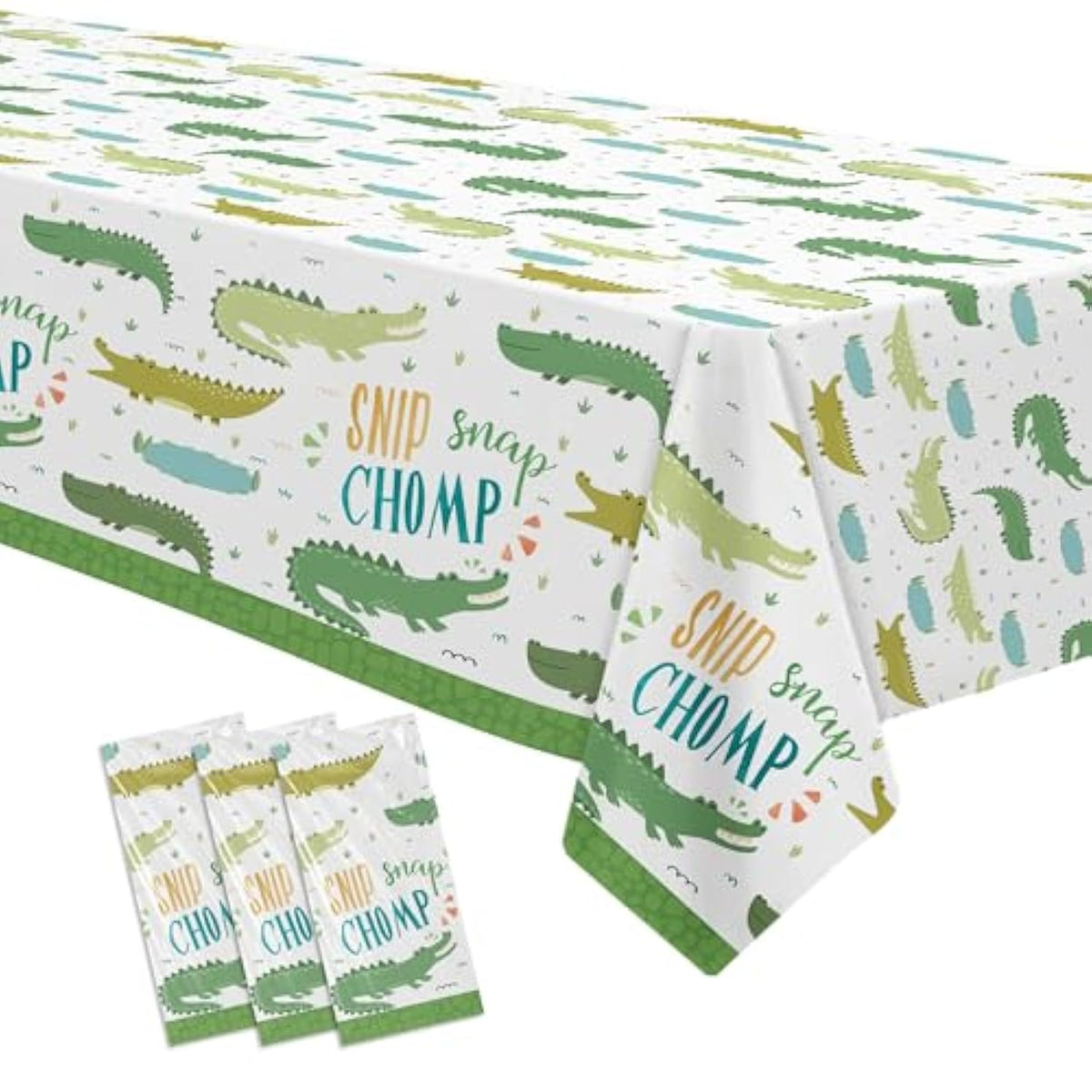 3Pc Alligator Party Tablecloths – Crocodile Reptile Disposable Covers, 86"×55"