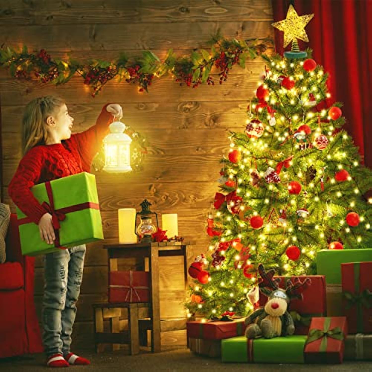 Christmas Tree Lights With Ring 16 Strings 400 Leds, Xmas String Lights With Timer 6.6Ft Easy To Install, Christmas Lights Fairy Tree Light 8 Mode For Xmas Fir Pine Party Decoration Warm White