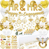 Gold Engagement Party Decorations - (Total 90Pcs) Glitter Happy Engaged Banner, Mr And Mrs Balloons, Hanging Swirl,Balloons, Ring Balloons For Wedding Engagement Party Decor