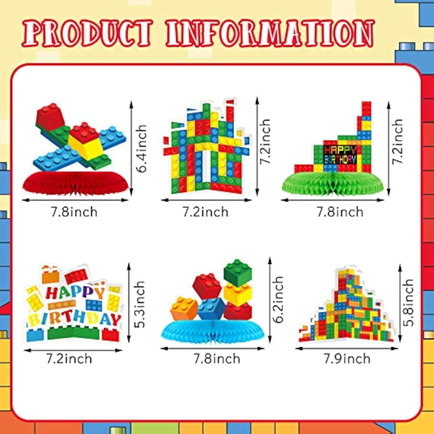 10 Pcs Building Block Birthday Party Supplies Building Block Table Cen