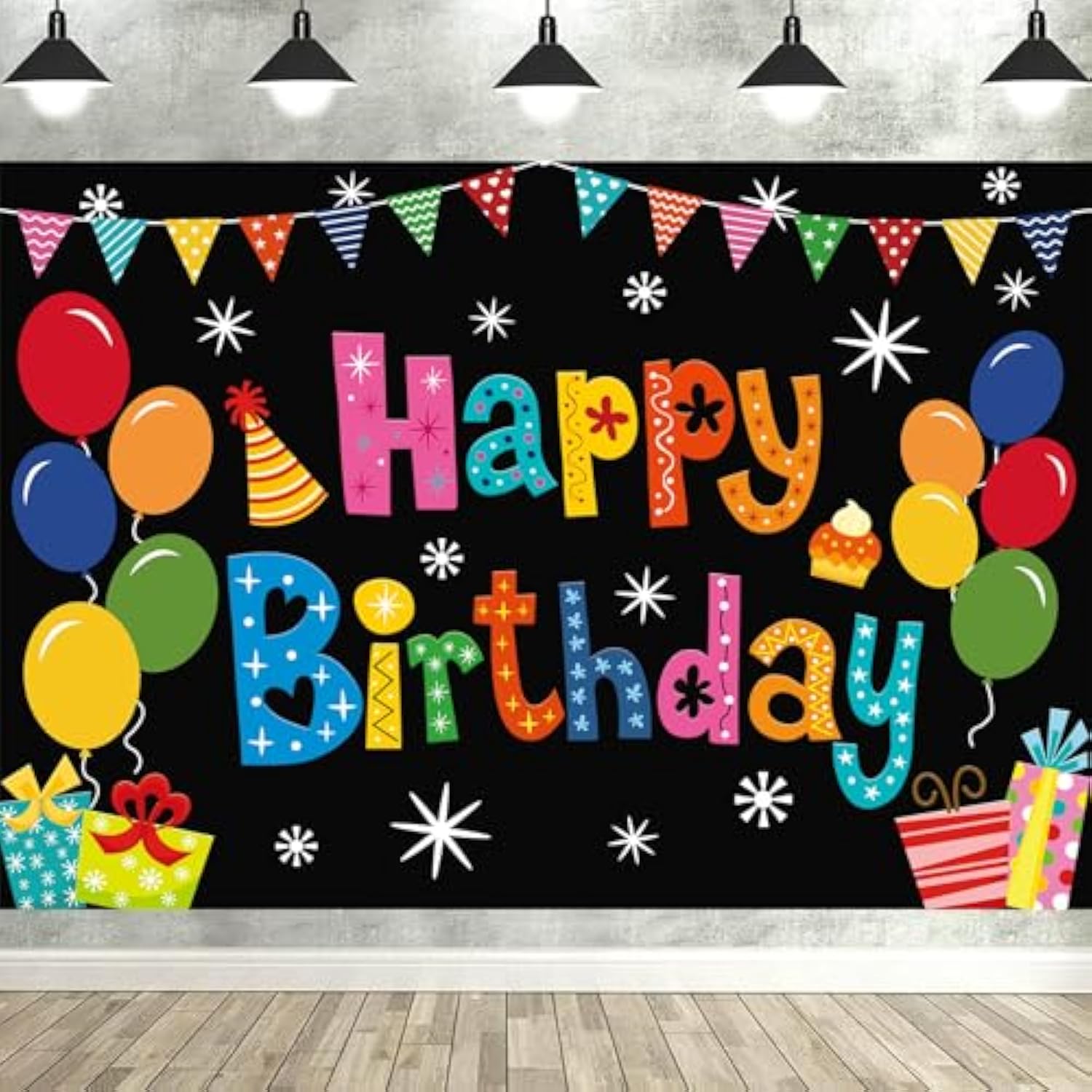 Colorful Happy Birthday Backdrop Banner 5x3ft Party Decor & Photo Prop