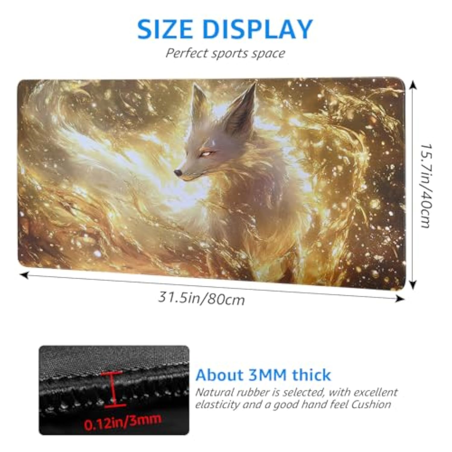 Large Gaming Mouse Pad, Extended Xxl Desk Mat With Mystical Fox Design, 31.5 X 15.7 Inches, Non-Slip Base
