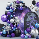 Metallic Balloon Arch Kit - Blue, Purple & Silver Balloon Arch Garland - 4D Star For Space Theme Birthday Party, Baby Shower, Graduation