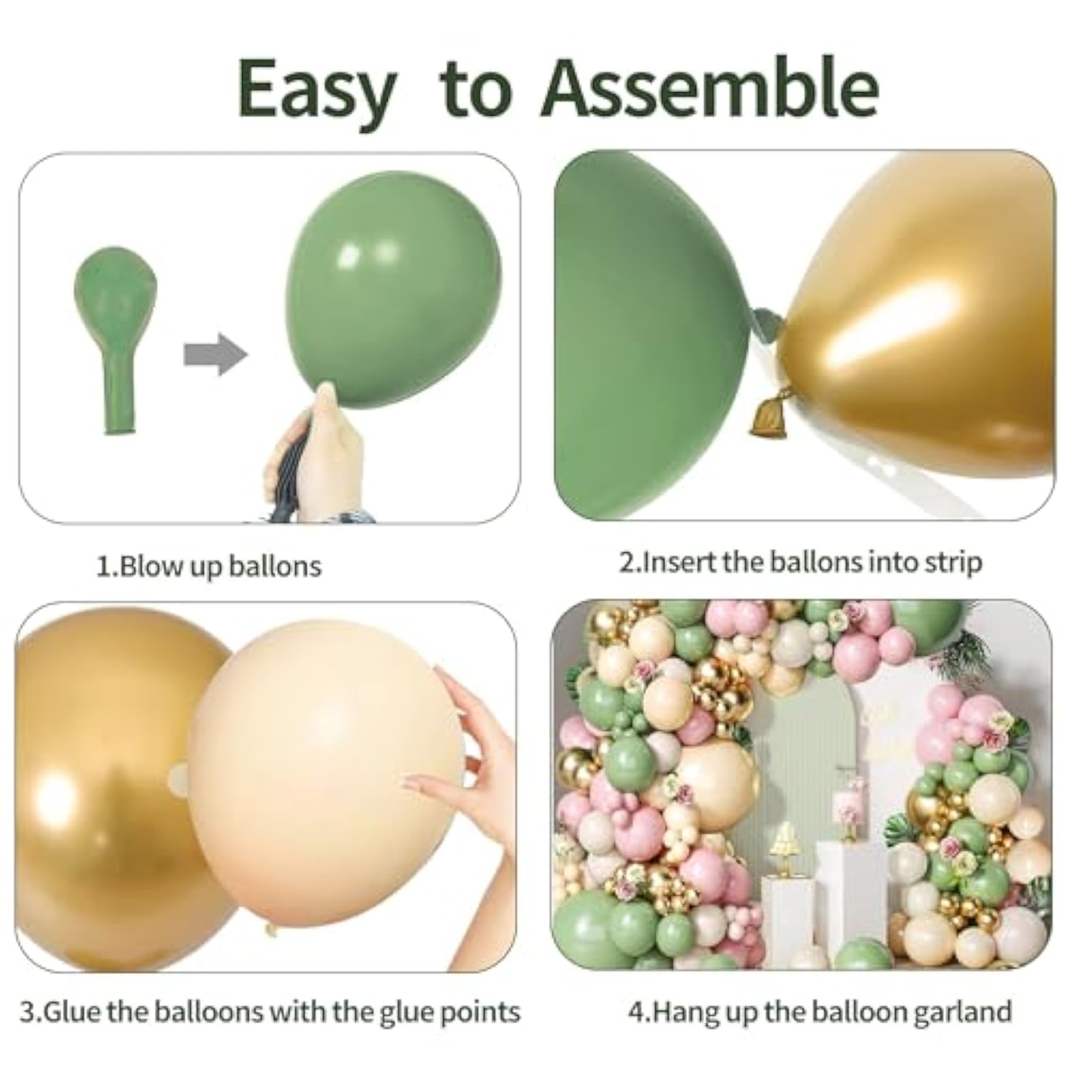 Sage Green & Pink Balloon Garland Kit – Baby Shower, Wedding, Birthday Party Décor