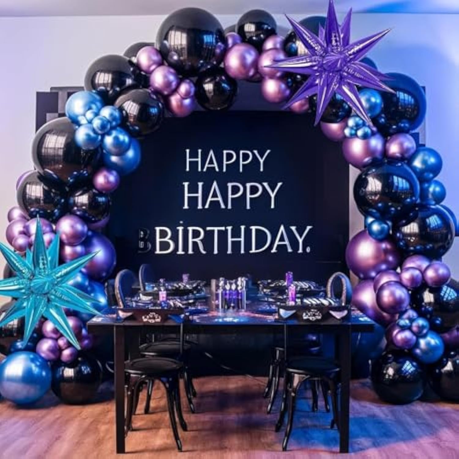 105pcs Black Purple Blue Balloon Arch Kit with Metallic Balloons for Party Decor