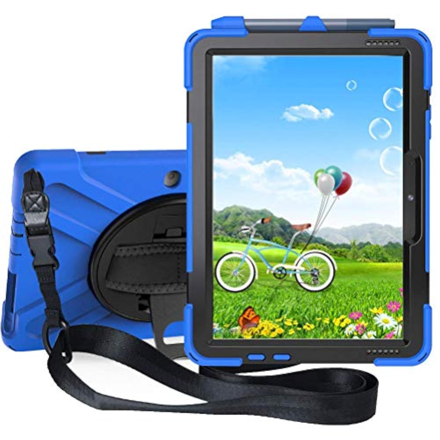 Tablet Case With 360 Rotating Strap And Stand Heavy Duty Protective Full Body Cover Compatible With Microsoft Surface Go 4/3/2/1 Blue