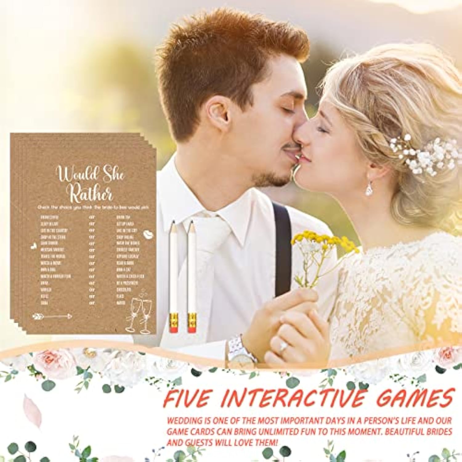 145 Pcs Rustic Kraft Bridal Shower Games 5 Fun Wedding Party Games Activities Set Include 125 Wedding Shower Cards 20 Pencils Bride Groom Bachelorette Party Favor Supplies, For 25 Guests