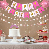 Pink Gold Birthday Party Decorations, Happy Birthday Banner, Pink Fringe Curtain, Heart Star Foil Confetti Balloons, Hanging Swirls For Women Girls Birthdays Princess Party