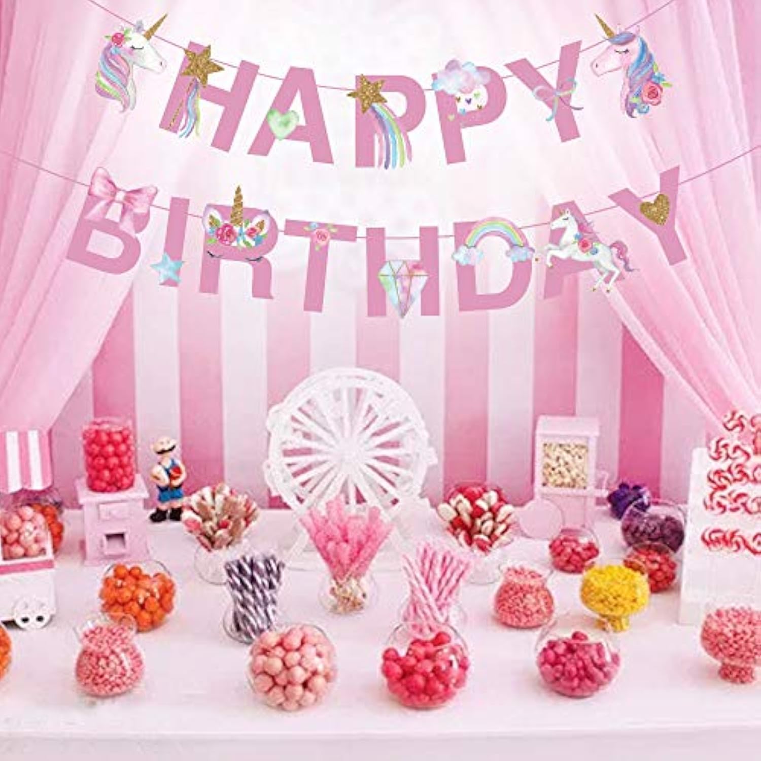 Unicorn Happy Birthday Banner/Unicorn Party Supplies Decorations For K