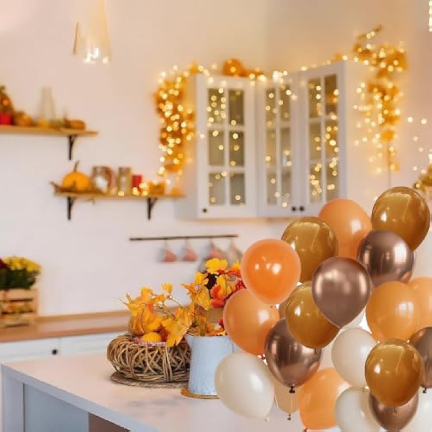 Fall Balloons Pumpkin Orange Coffee Brown Ivory White Party Thanksgiving Decor