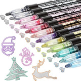 Super Squiggles Outline Markers Set, 12 Colors Shimmer Marker Set, Double Line Markers Outline Pens Metallic Markers Pens For Christmas Card Writing, Birthday Greeting, Painting, Diy Art Crafts