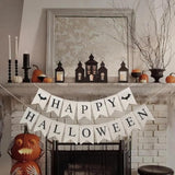 Happy Halloween Burlap Banner with Bat Bunting Garland for Party Wall Mantel Fireplace Decor